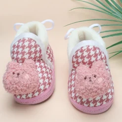 Baby Moo 3D Poodle Dog Houndstooth Soft Slip-On Anti-Skid Plush Warm Booties - Brown