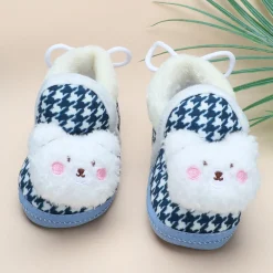 Baby Moo 3D Poodle Dog Houndstooth Soft Slip-On Anti-Skid Plush Warm Booties - Blue