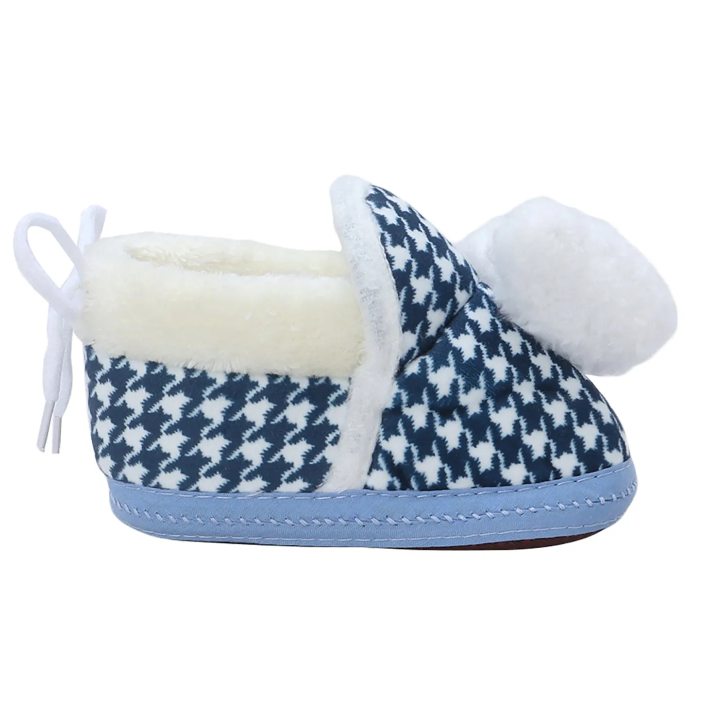 Baby Moo 3D Poodle Dog Houndstooth Soft Slip-On Anti-Skid Plush Warm Booties - Blue