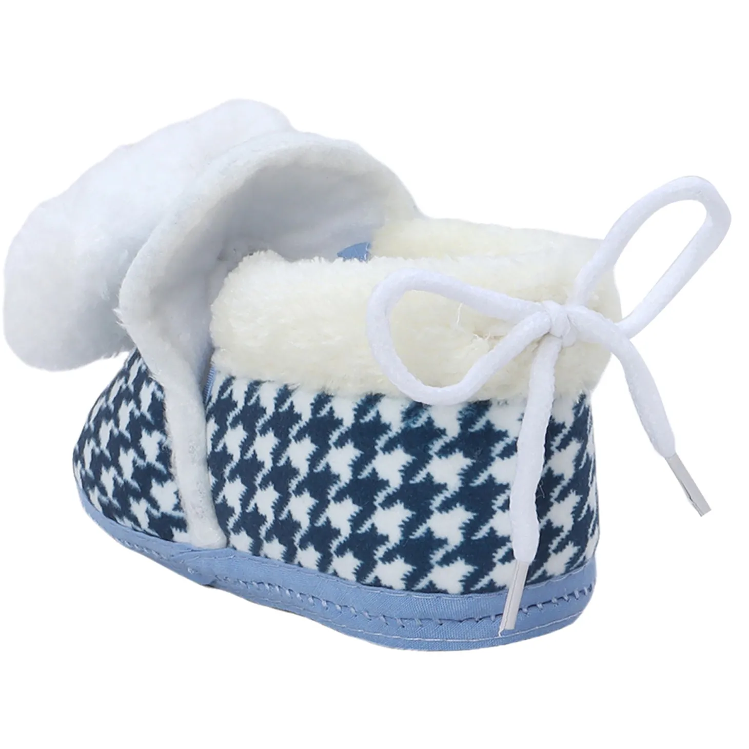 Baby Moo 3D Poodle Dog Houndstooth Soft Slip-On Anti-Skid Plush Warm Booties - Blue