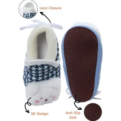 Baby Moo 3D Poodle Dog Houndstooth Soft Slip-On Anti-Skid Plush Warm Booties - Blue
