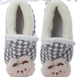 Baby Moo 3D Poodle Dog Houndstooth Soft Slip-On Anti-Skid Plush Warm Booties - Grey