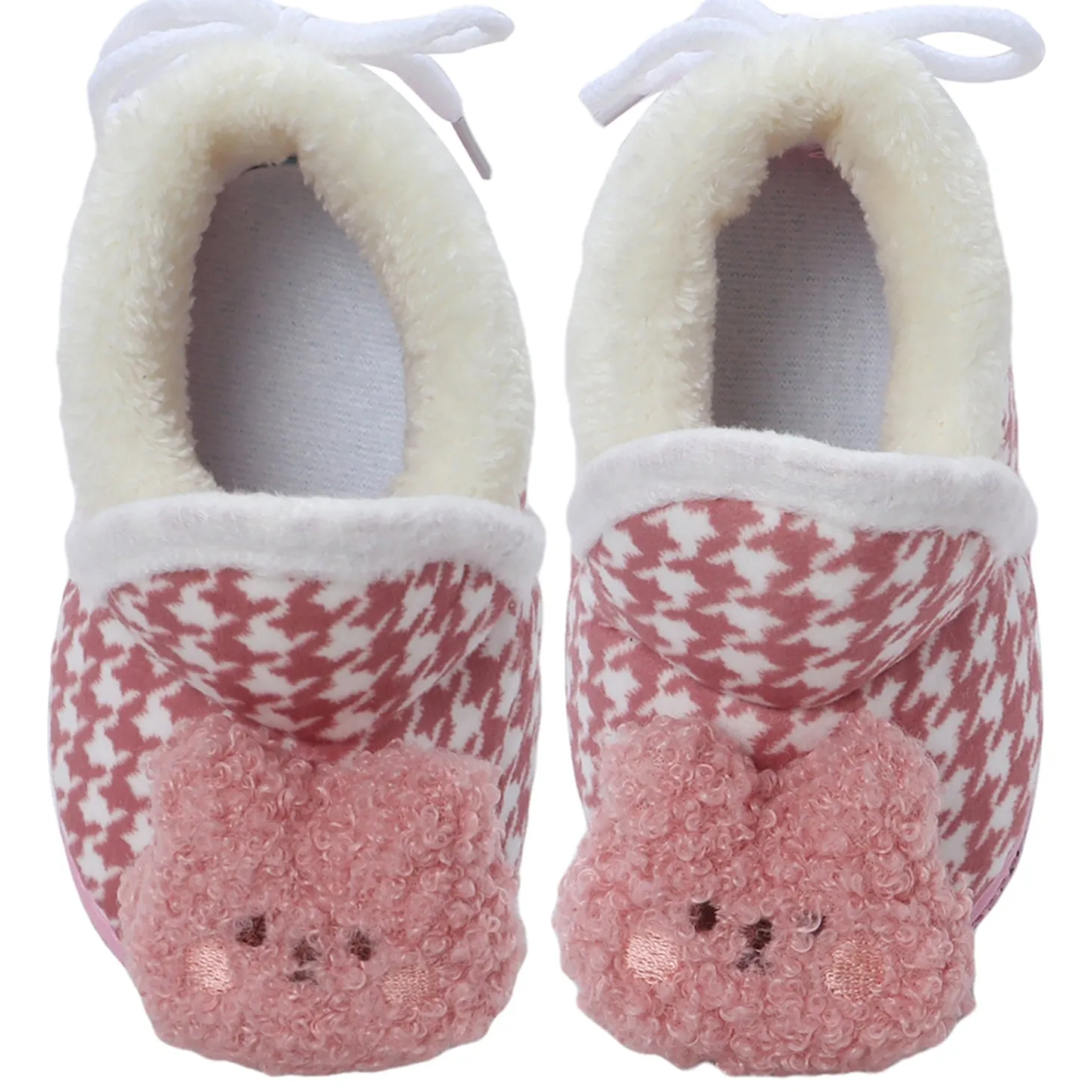 Baby Moo 3D Poodle Dog Houndstooth Soft Slip-On Anti-Skid Plush Warm Booties - Brown