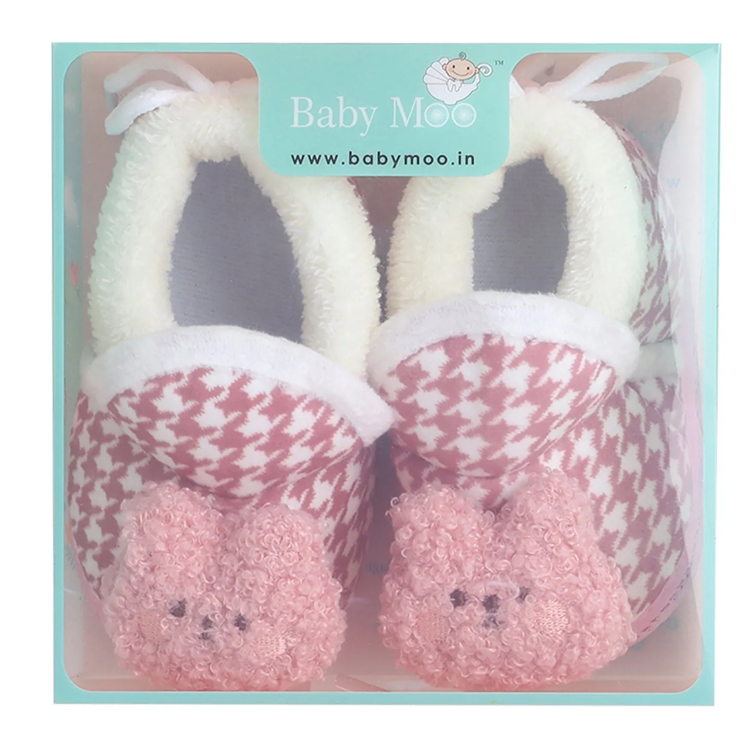 Baby Moo 3D Poodle Dog Houndstooth Soft Slip-On Anti-Skid Plush Warm Booties - Brown