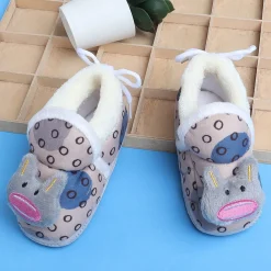 Baby Moo 3D Scout Kitty Soft Slip-On Anti-Skid Plush Warm Booties - Beige