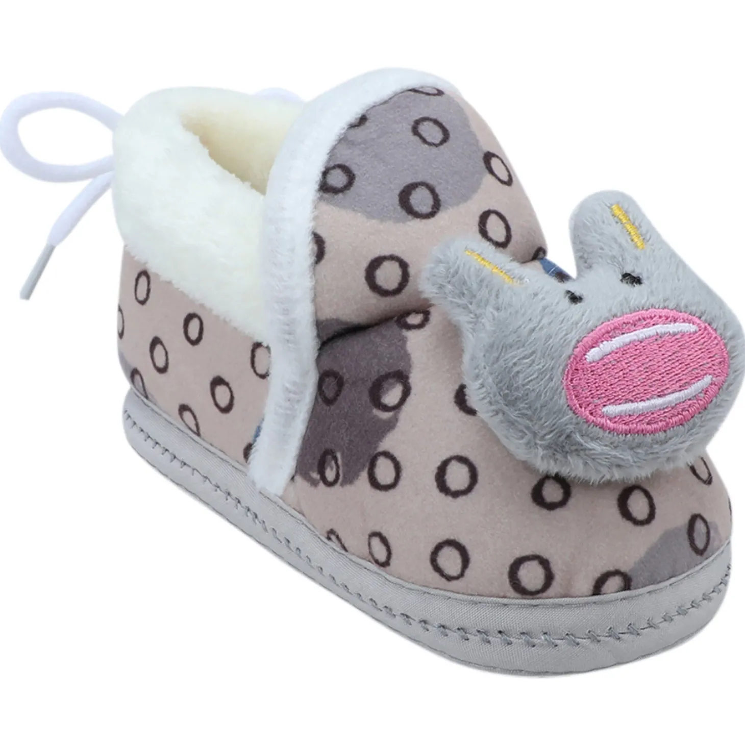Baby Moo 3D Scout Kitty Soft Slip-On Anti-Skid Plush Warm Booties - Beige