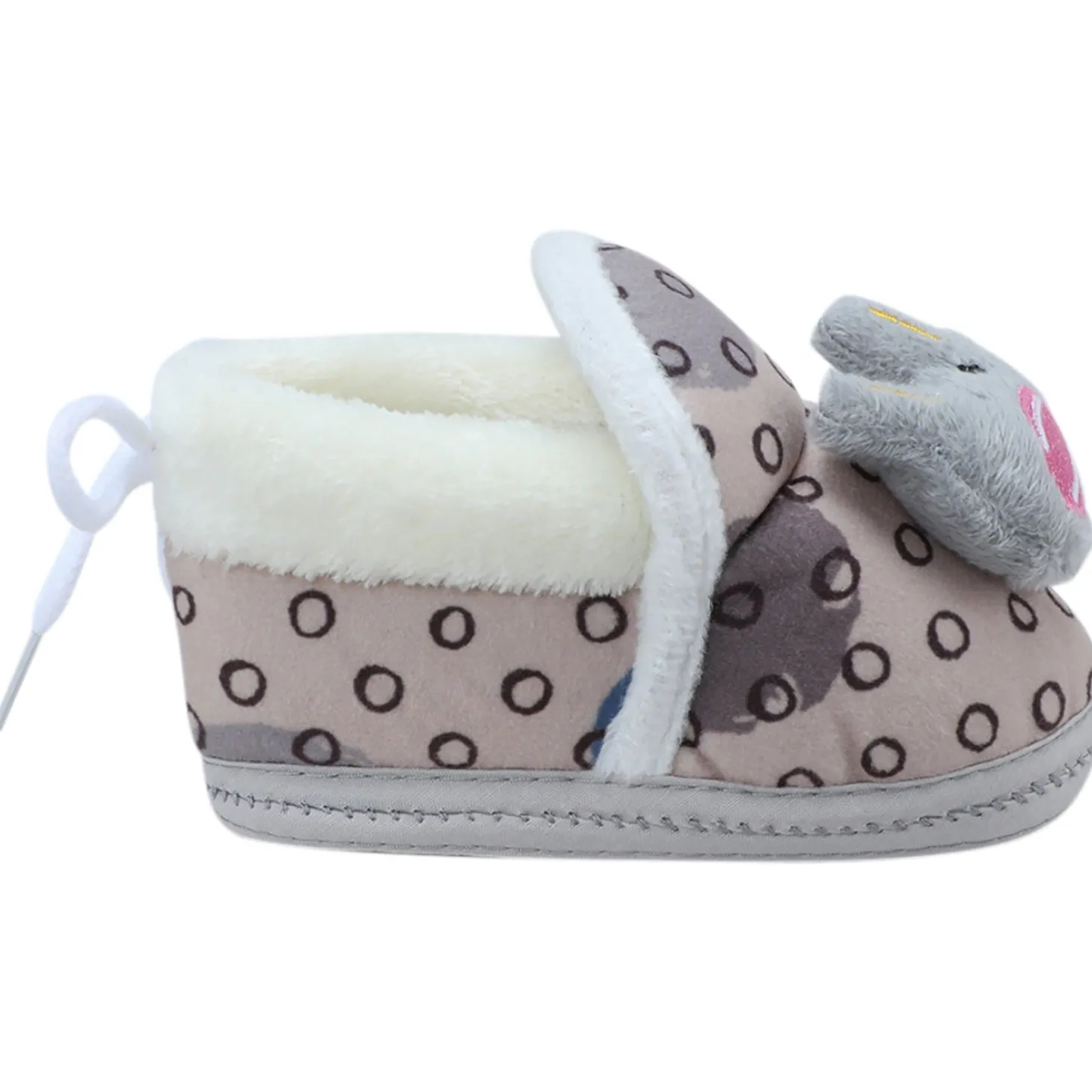 Baby Moo 3D Scout Kitty Soft Slip-On Anti-Skid Plush Warm Booties - Beige
