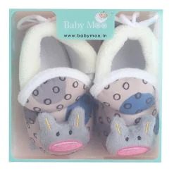 Baby Moo 3D Scout Kitty Soft Slip-On Anti-Skid Plush Warm Booties - Beige