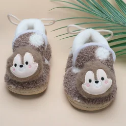 Baby Moo 3D Squirrel Soft Slip-On Anti-Skid Plush Warm Booties - Brown