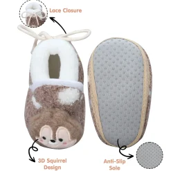 Baby Moo 3D Squirrel Soft Slip-On Anti-Skid Plush Warm Booties - Brown