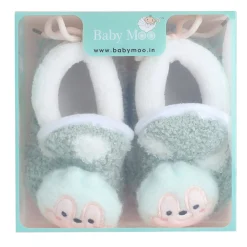 Baby Moo 3D Squirrel Soft Slip-On Anti-Skid Plush Warm Booties - Green