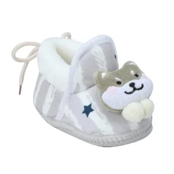 Baby Moo 3D Teddy Broad Stripes Soft Slip-On Anti-Skid Plush Warm Booties - Grey