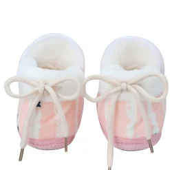 Baby Moo 3D Teddy Broad Stripes Soft Slip-On Anti-Skid Plush Warm Booties - Peach