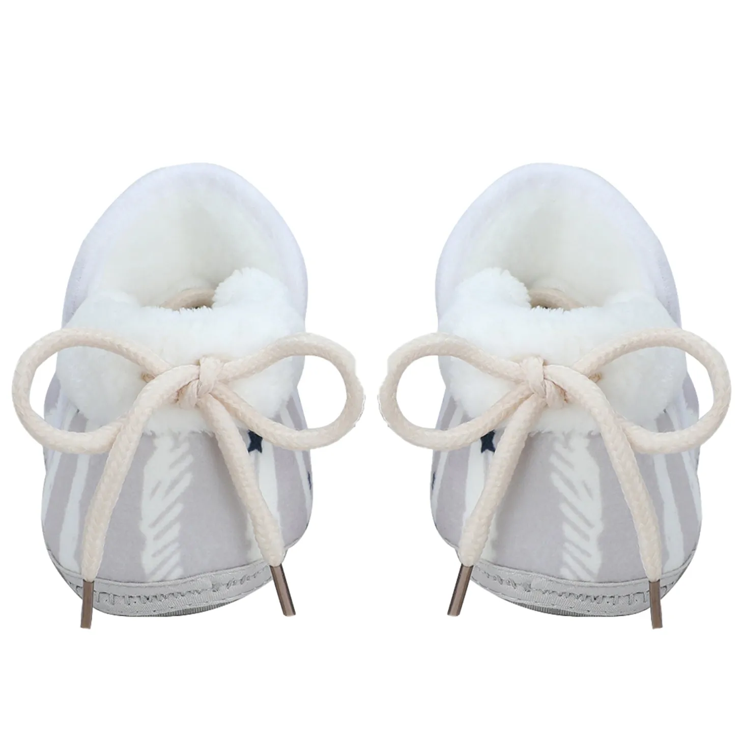 Baby Moo 3D Teddy Broad Stripes Soft Slip-On Anti-Skid Plush Warm Booties - Grey