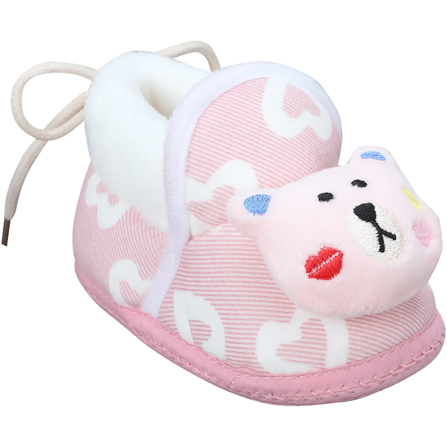 Baby Moo 3D Teddy Buddy Soft Slip-On Anti-Skid Plush Warm Booties - Pink