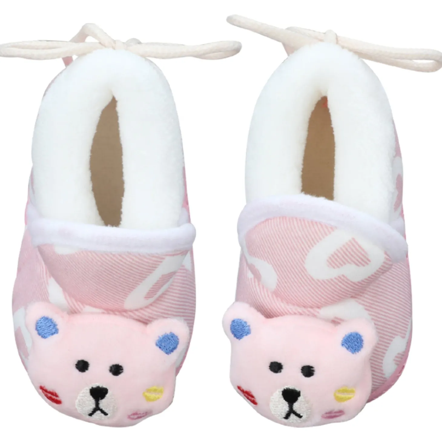 Baby Moo 3D Teddy Buddy Soft Slip-On Anti-Skid Plush Warm Booties - Pink