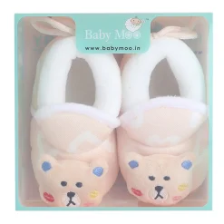 Baby Moo 3D Teddy Buddy Soft Slip-On Anti-Skid Plush Warm Booties - Beige