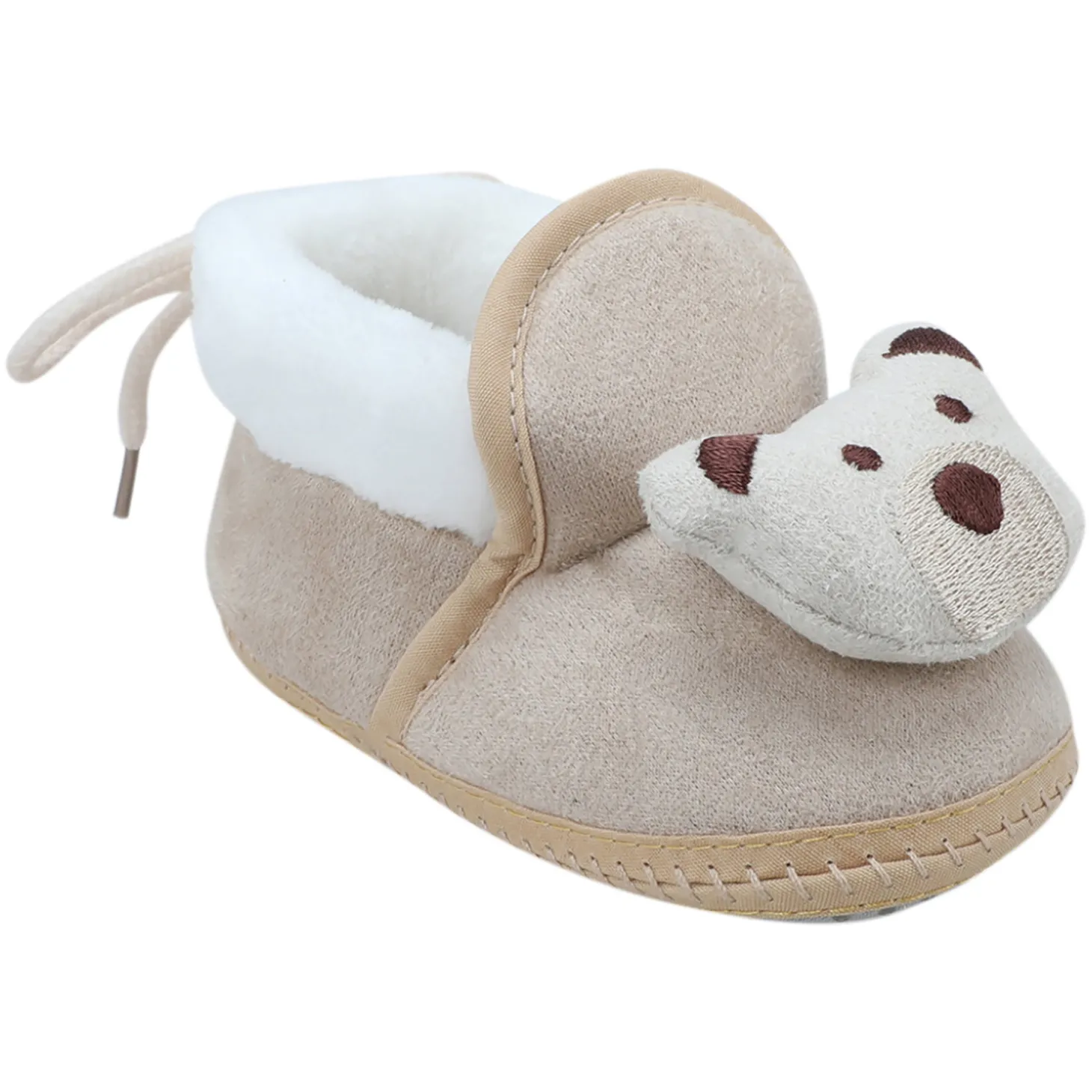 Baby Moo 3D Teddy Soft Slip-On Anti-Skid Plush Warm Booties - Beige