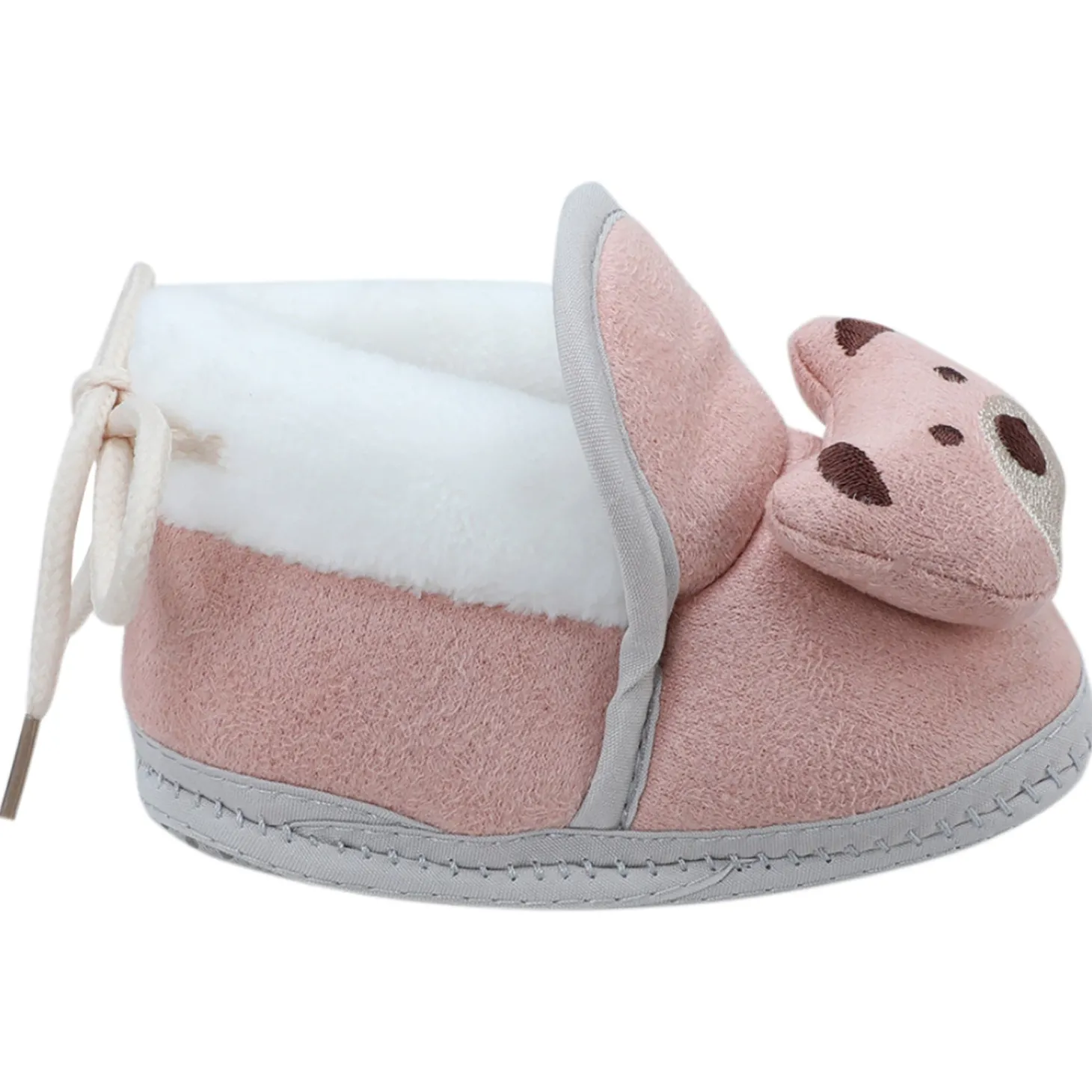 Baby Moo 3D Teddy Soft Slip-On Anti-Skid Plush Warm Booties - Mauve
