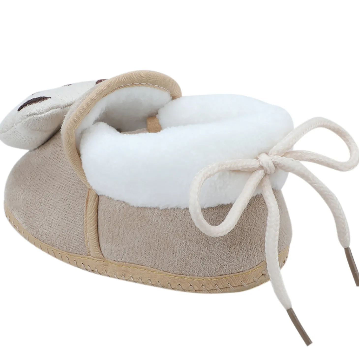 Baby Moo 3D Teddy Soft Slip-On Anti-Skid Plush Warm Booties - Beige