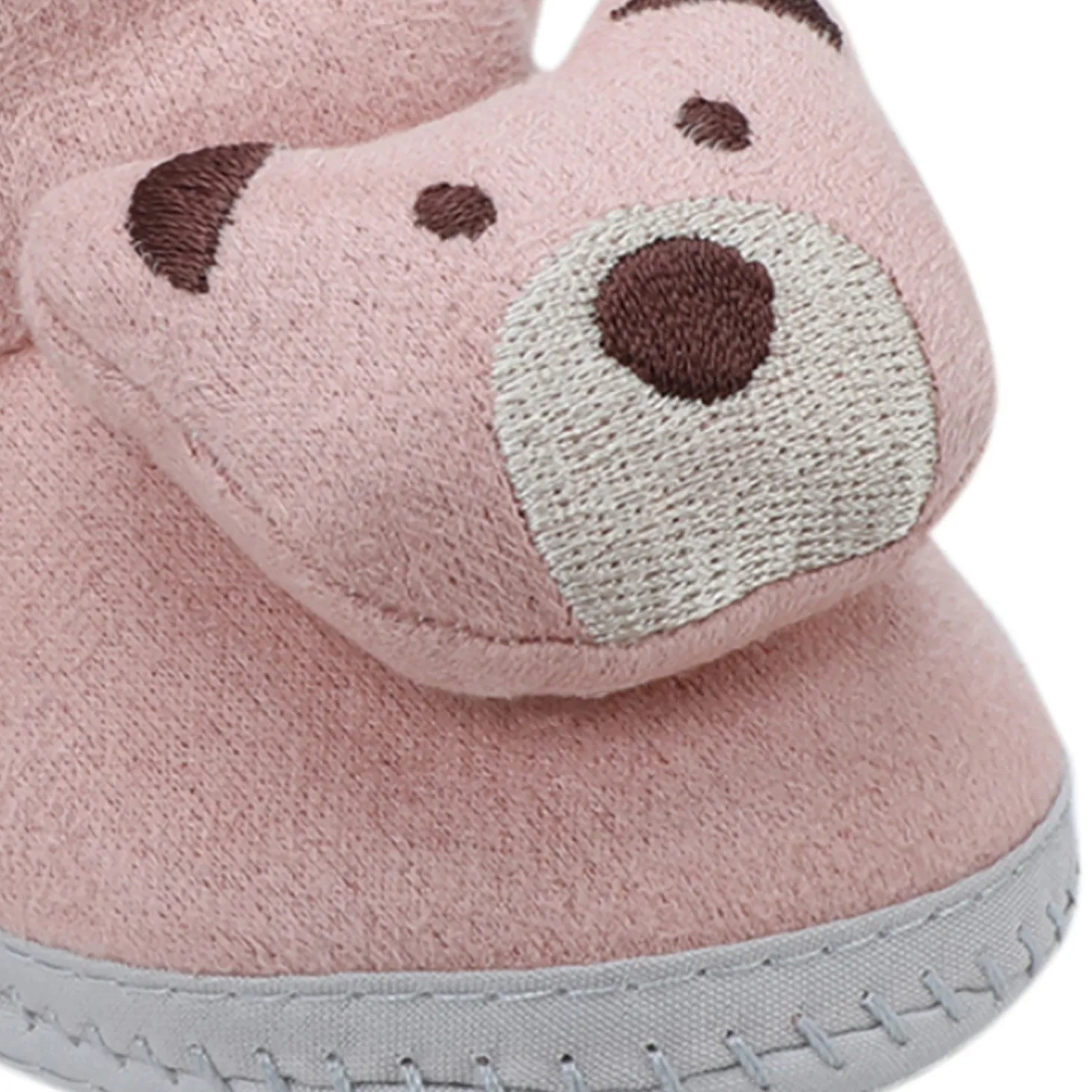 Baby Moo 3D Teddy Soft Slip-On Anti-Skid Plush Warm Booties - Mauve