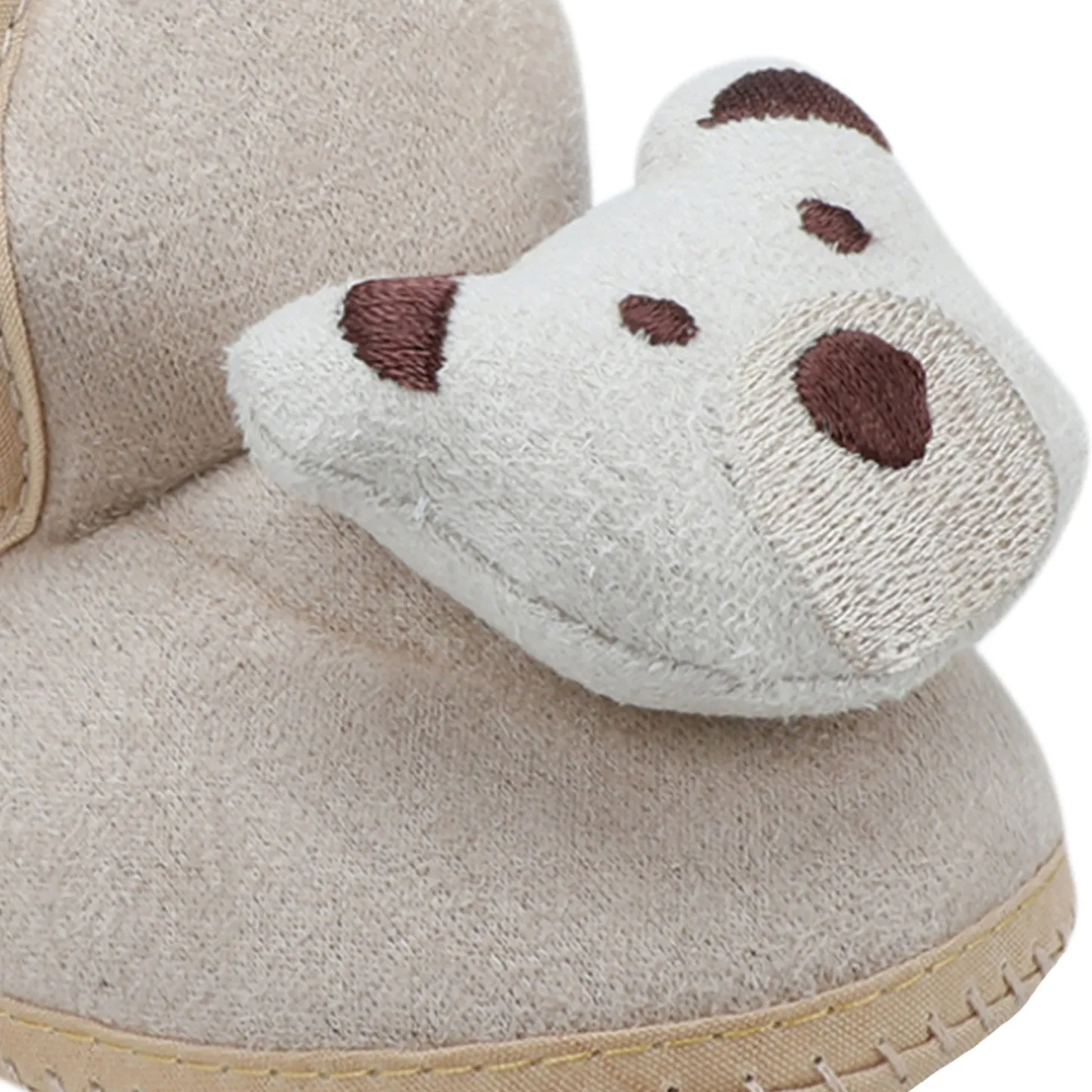 Baby Moo 3D Teddy Soft Slip-On Anti-Skid Plush Warm Booties - Beige