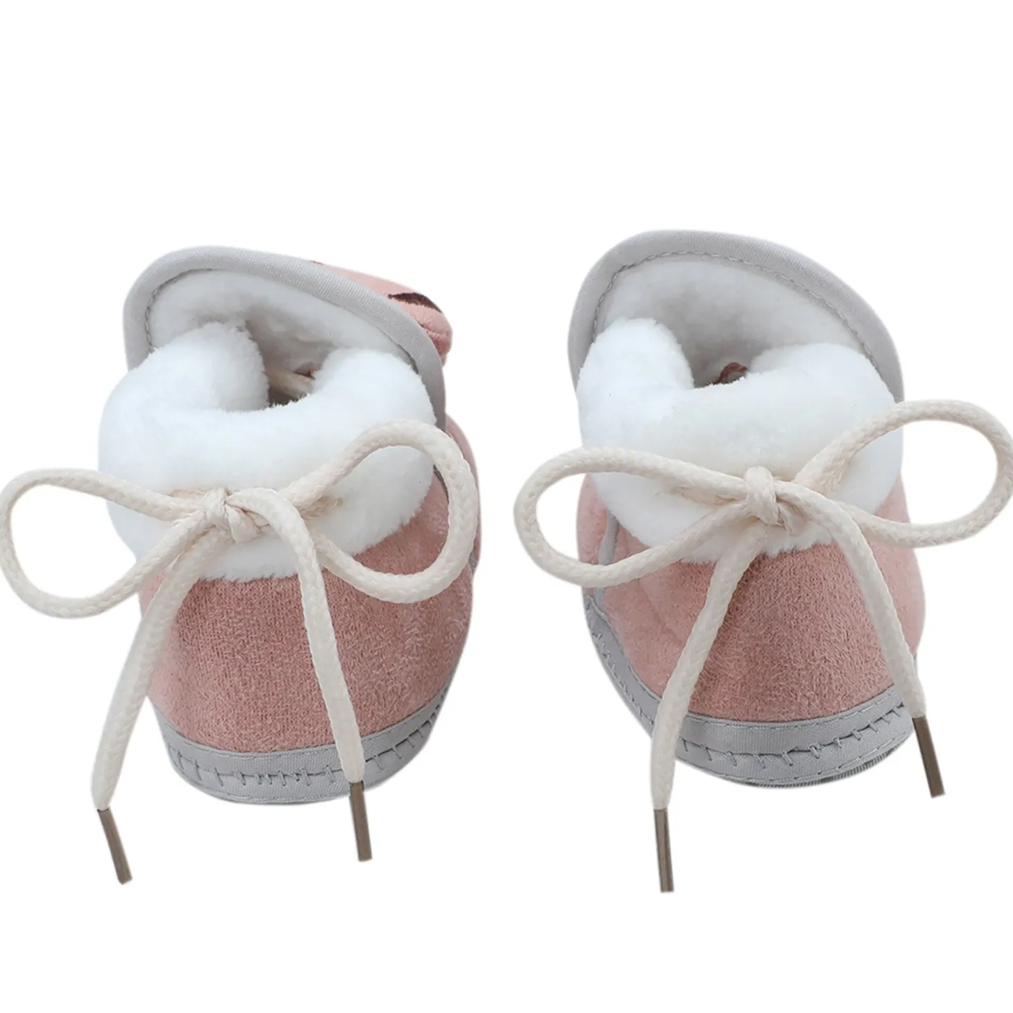 Baby Moo 3D Teddy Soft Slip-On Anti-Skid Plush Warm Booties - Mauve
