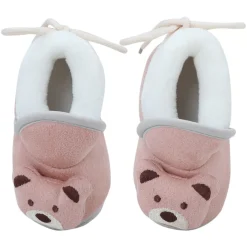 Baby Moo 3D Teddy Soft Slip-On Anti-Skid Plush Warm Booties - Mauve
