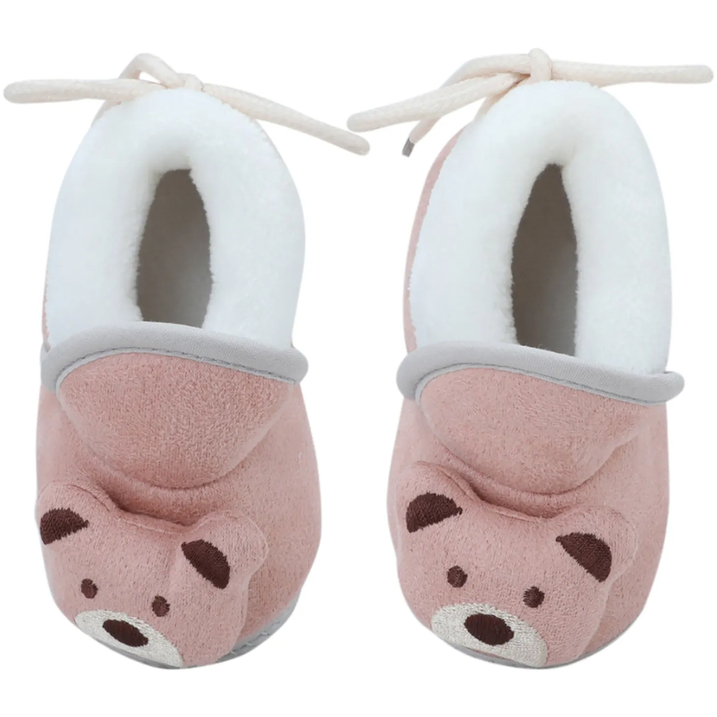 Baby Moo 3D Teddy Soft Slip-On Anti-Skid Plush Warm Booties - Mauve