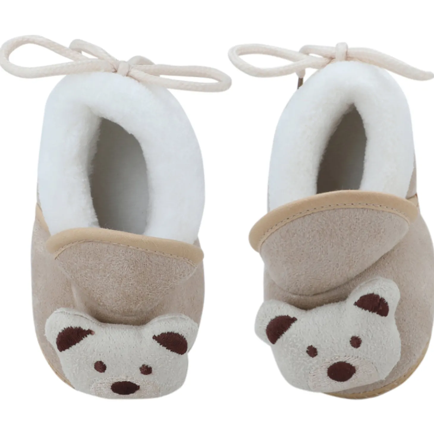 Baby Moo 3D Teddy Soft Slip-On Anti-Skid Plush Warm Booties - Beige