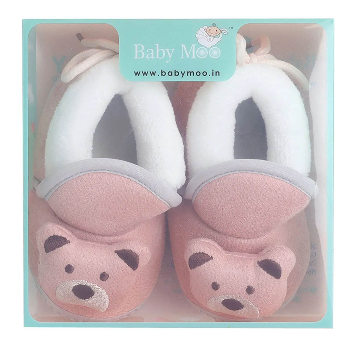 Baby Moo 3D Teddy Soft Slip-On Anti-Skid Plush Warm Booties - Mauve