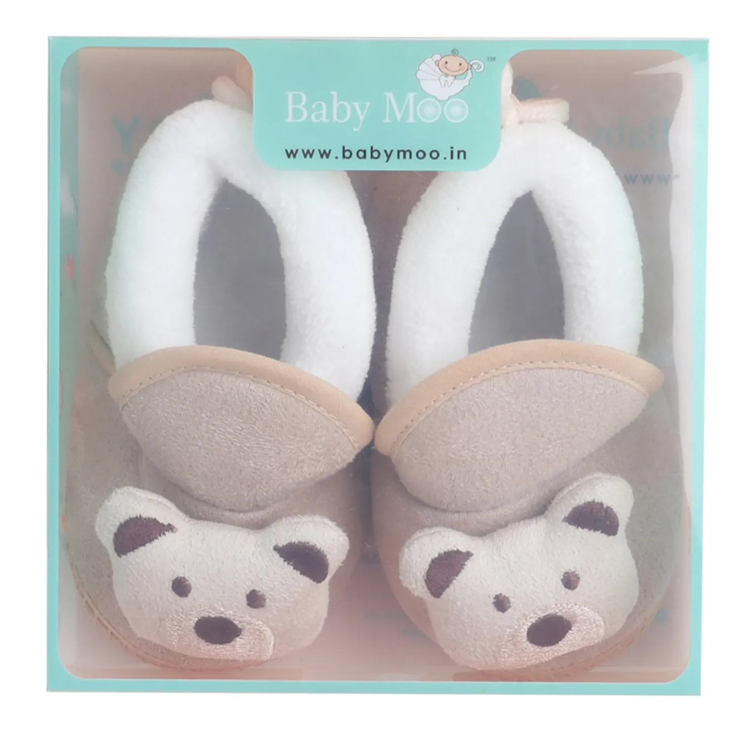 Baby Moo 3D Teddy Soft Slip-On Anti-Skid Plush Warm Booties - Beige