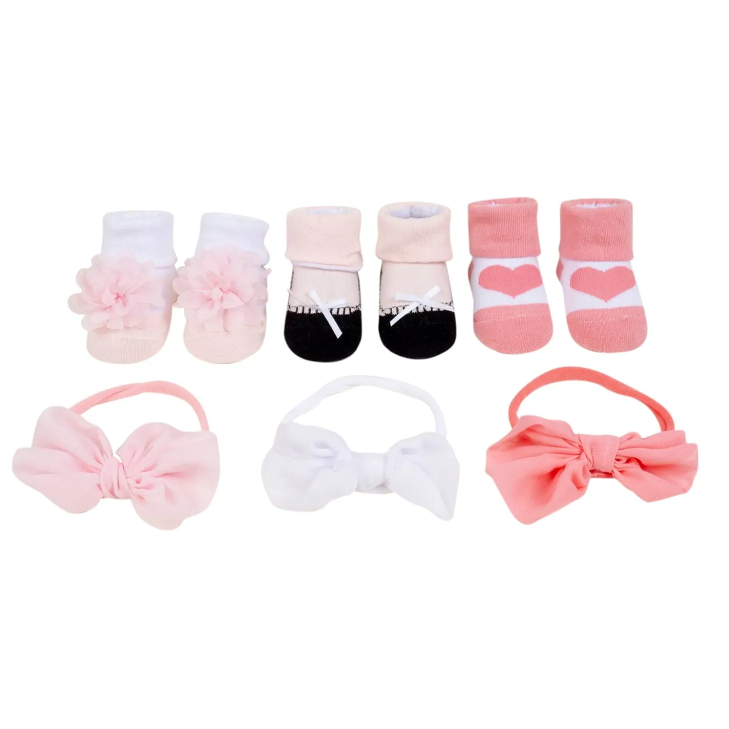Baby Moo Daddy's Heart Infant Girl 6-Piece Gift Hairband And Socks Set - Pink