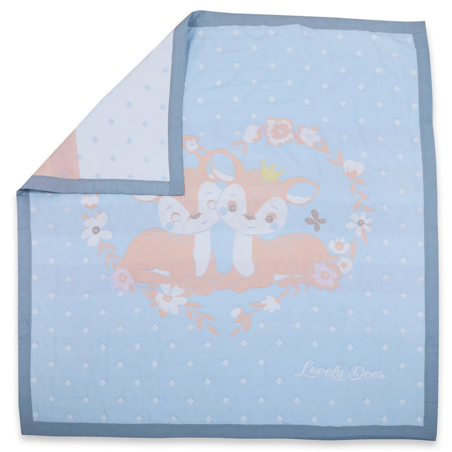 Baby Moo Deers In Love All Season Medium Muslin Blanket - Blue