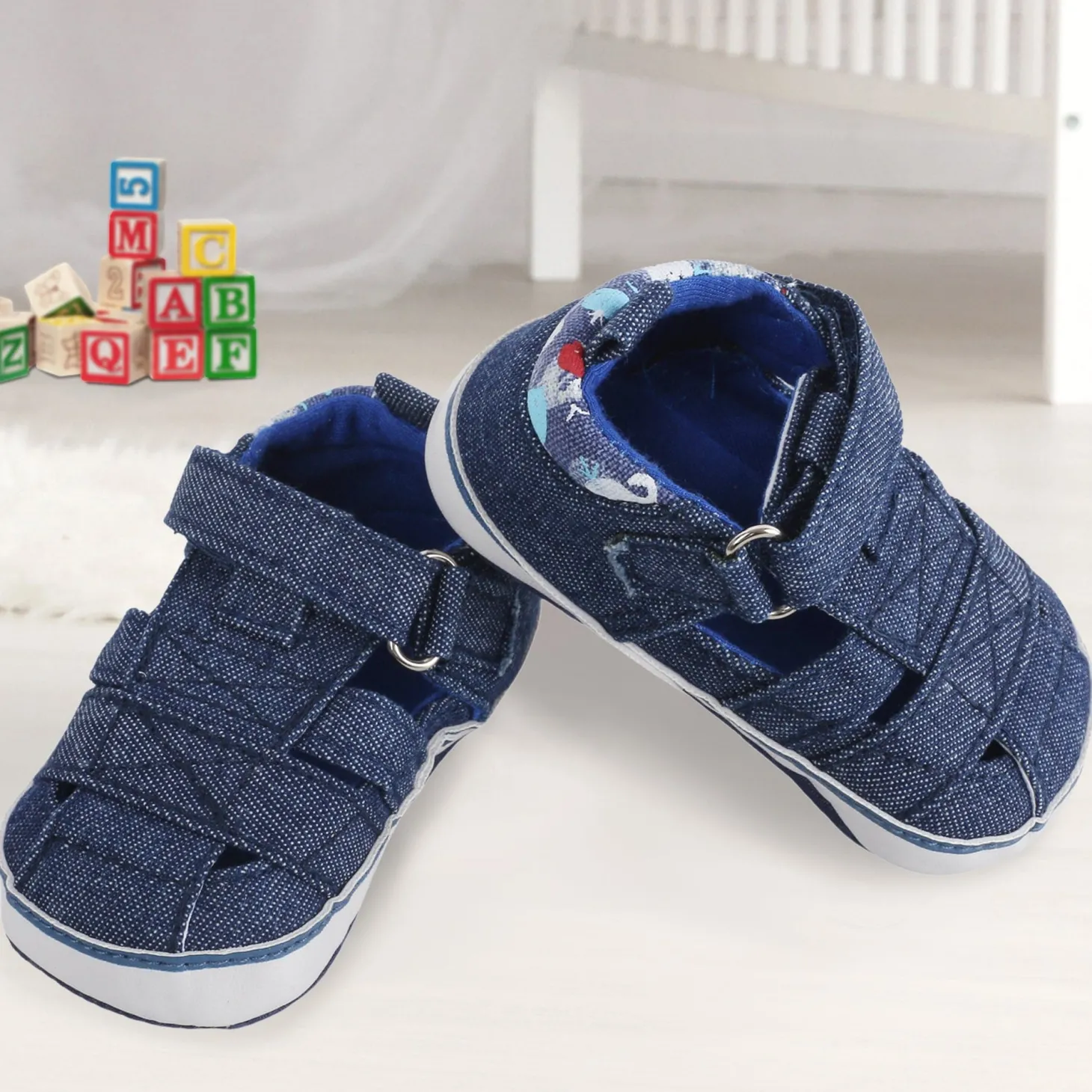 Baby Moo Denim Blue Velcro Booties