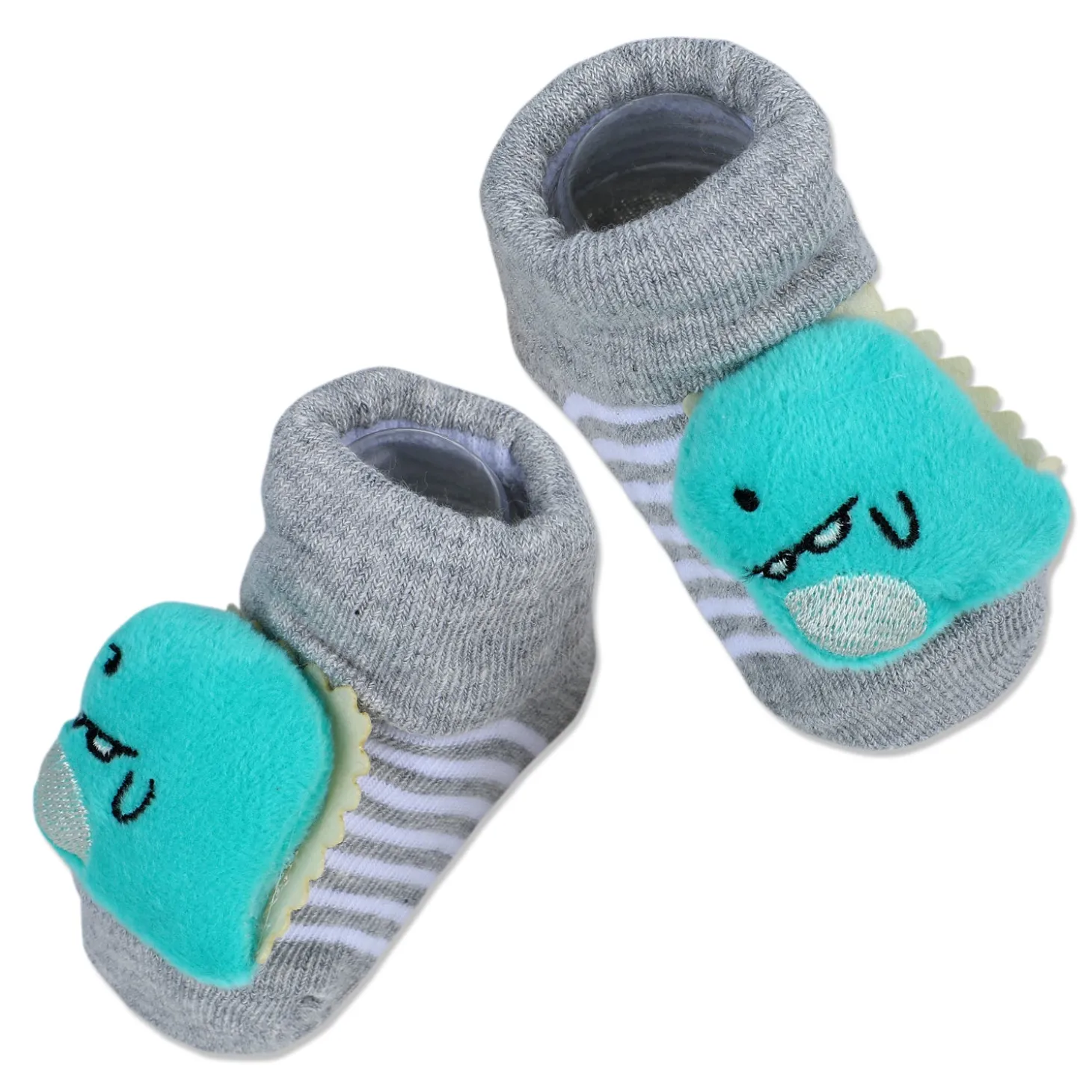Baby Moo Dino Cotton Anti-Skid 3D Socks - Grey