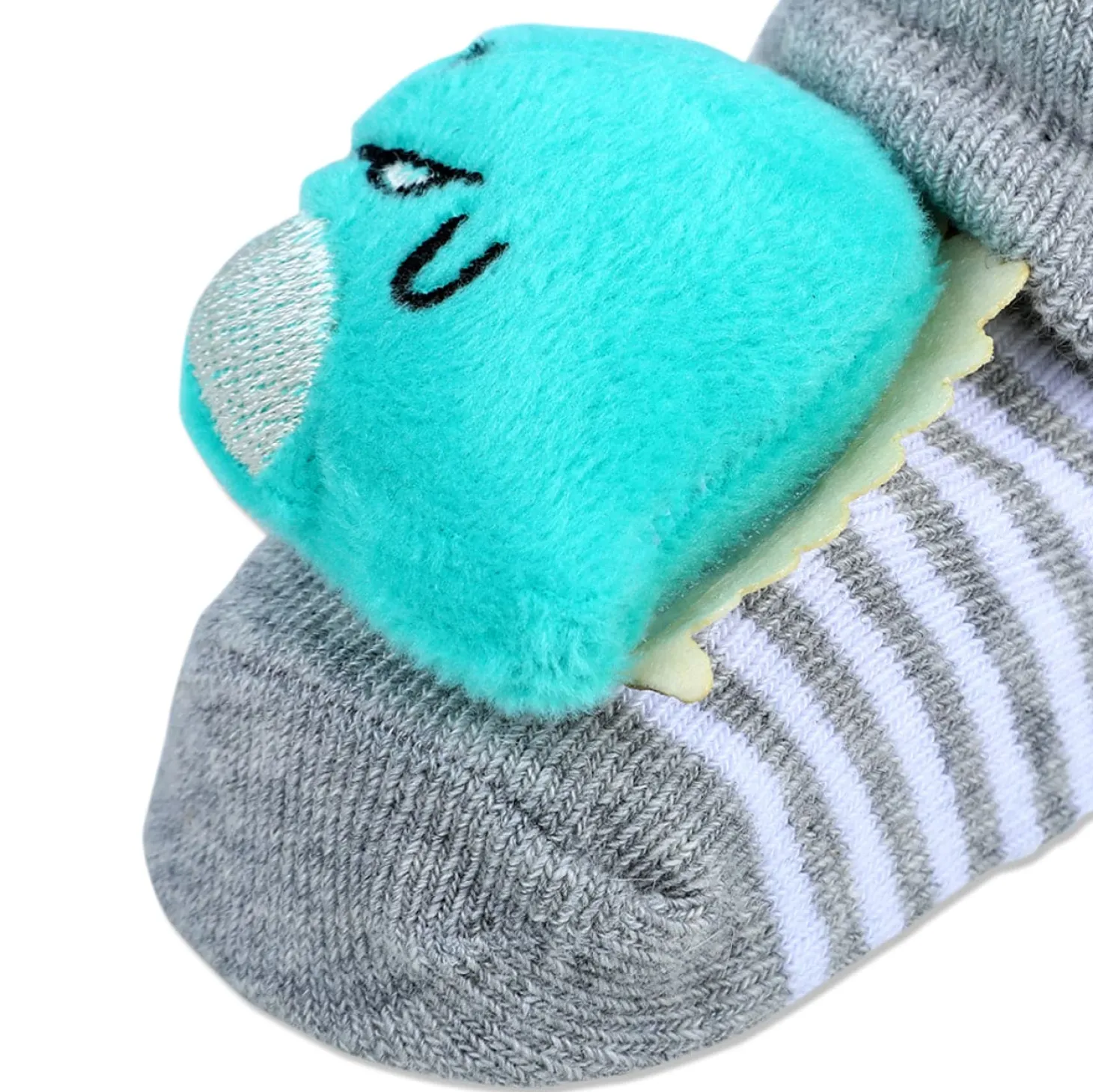 Baby Moo Dino Cotton Anti-Skid 3D Socks - Grey