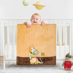 Baby Moo Dino Plush Cotton All Season Nursery Blanket - Brown