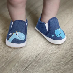 Baby Moo Dinosaur Navy Blue Slip-On Booties