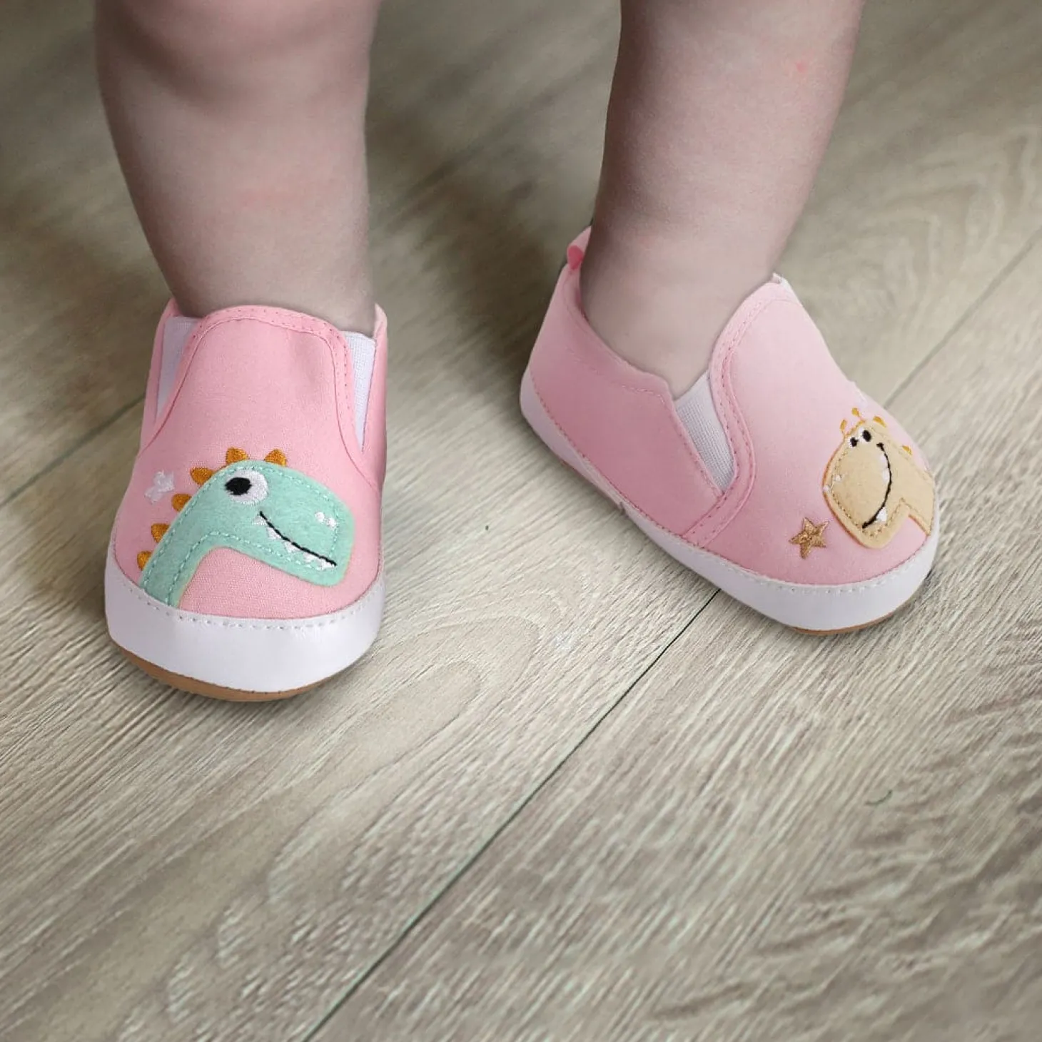 Baby Moo Dinosaur Pink Slip-On Booties
