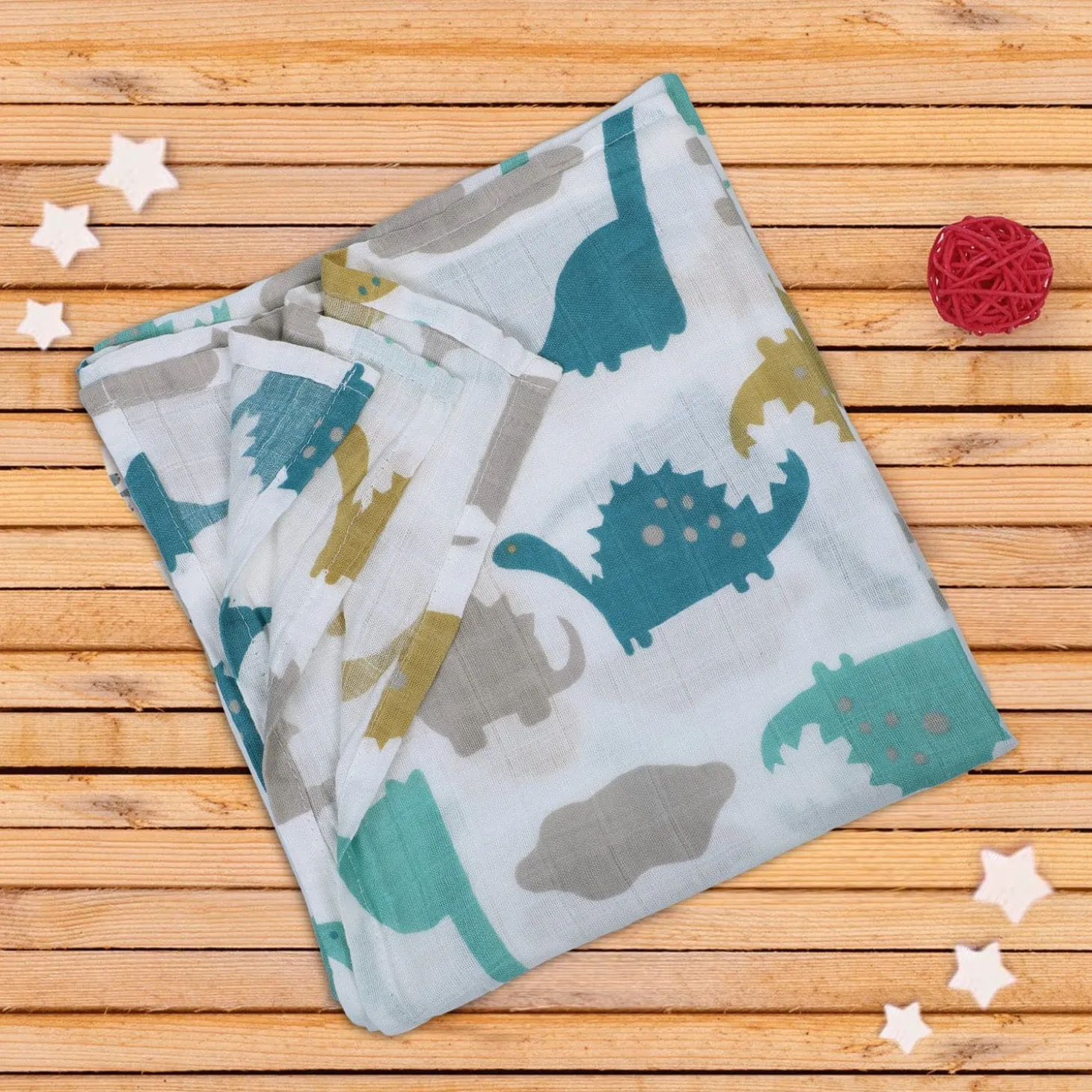 Baby Moo Dinosaur Soft Wrapper Muslin Swaddle - Multicolour
