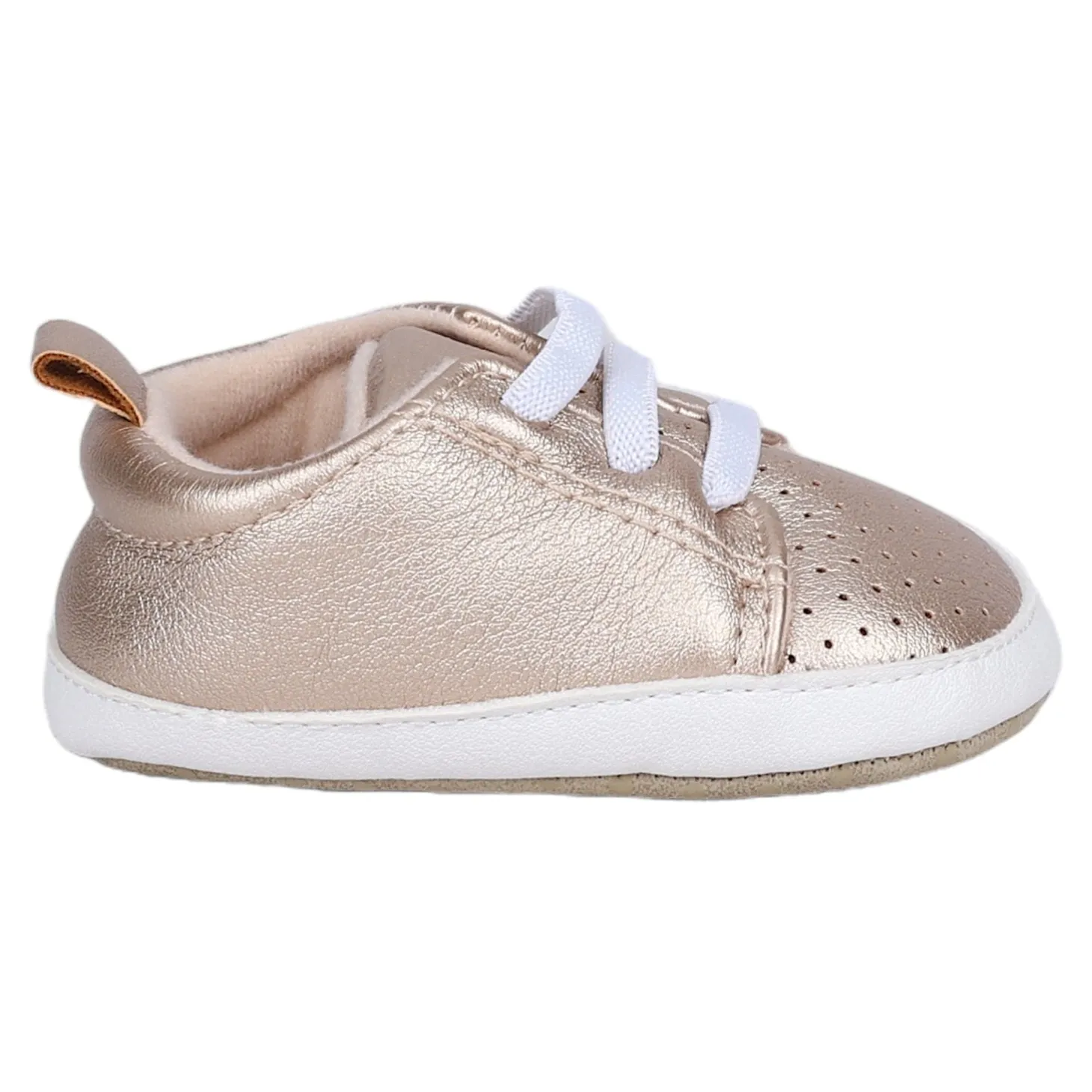 Baby Moo Dotted Breathable Lace-Up Design Anti-Skid Vegan Leather Sneakers - Gold