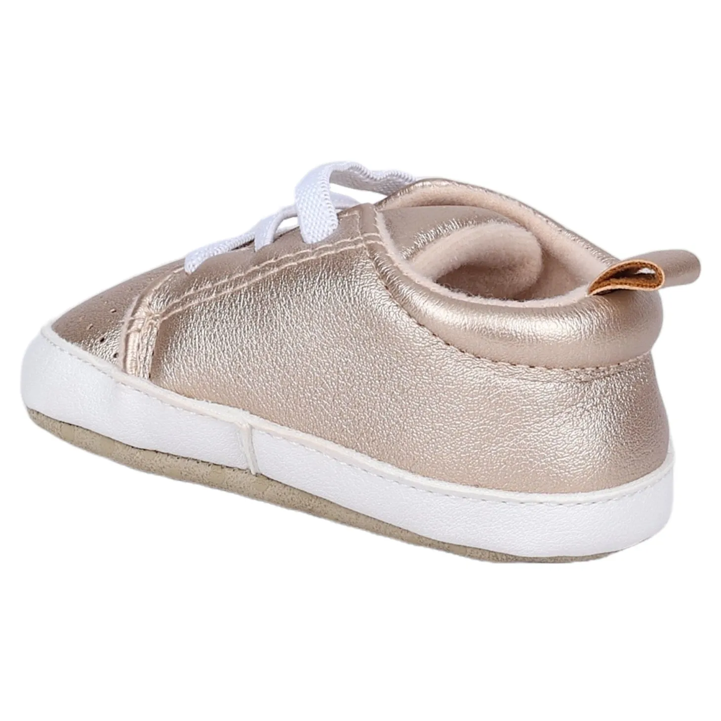 Baby Moo Dotted Breathable Lace-Up Design Anti-Skid Vegan Leather Sneakers - Gold