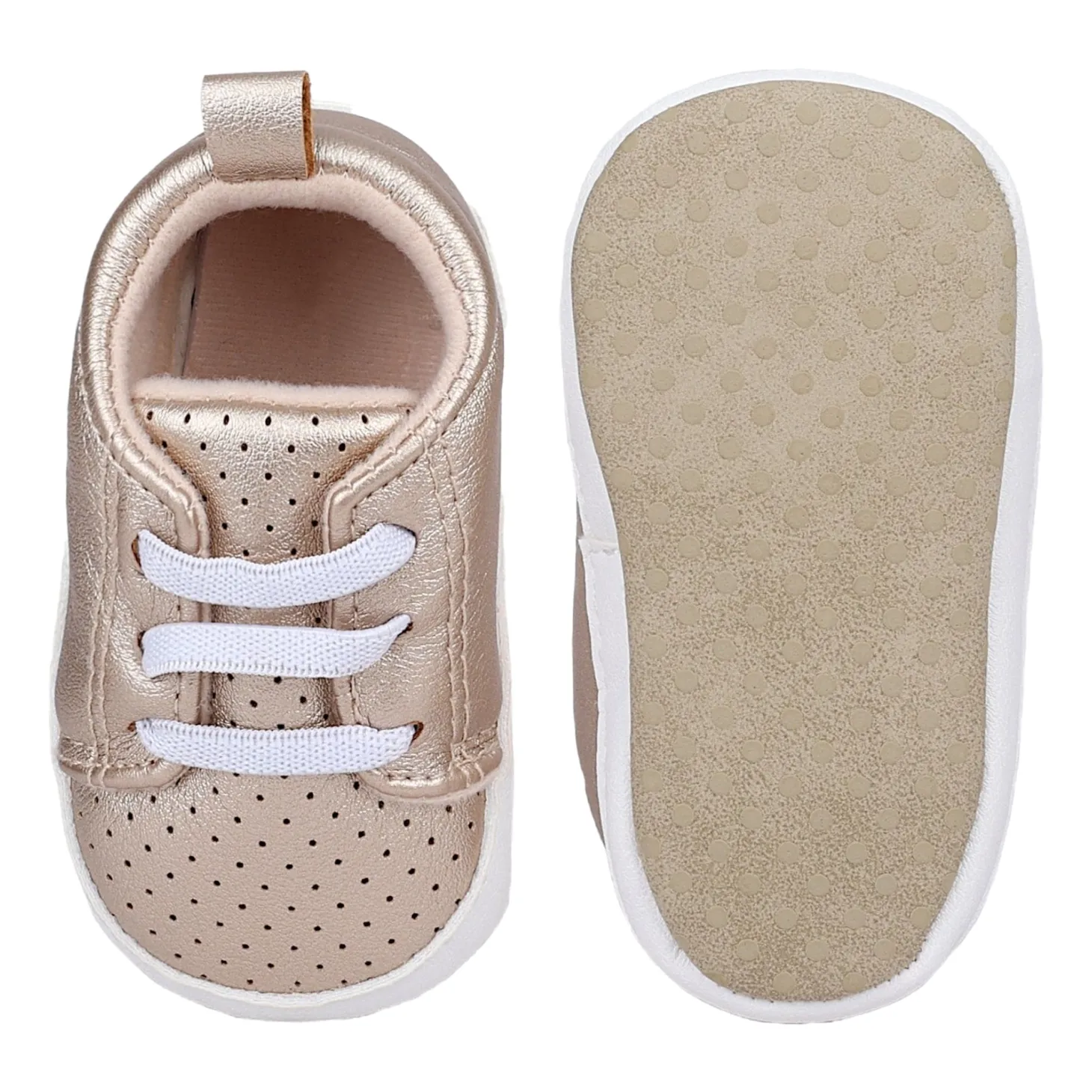Baby Moo Dotted Breathable Lace-Up Design Anti-Skid Vegan Leather Sneakers - Gold