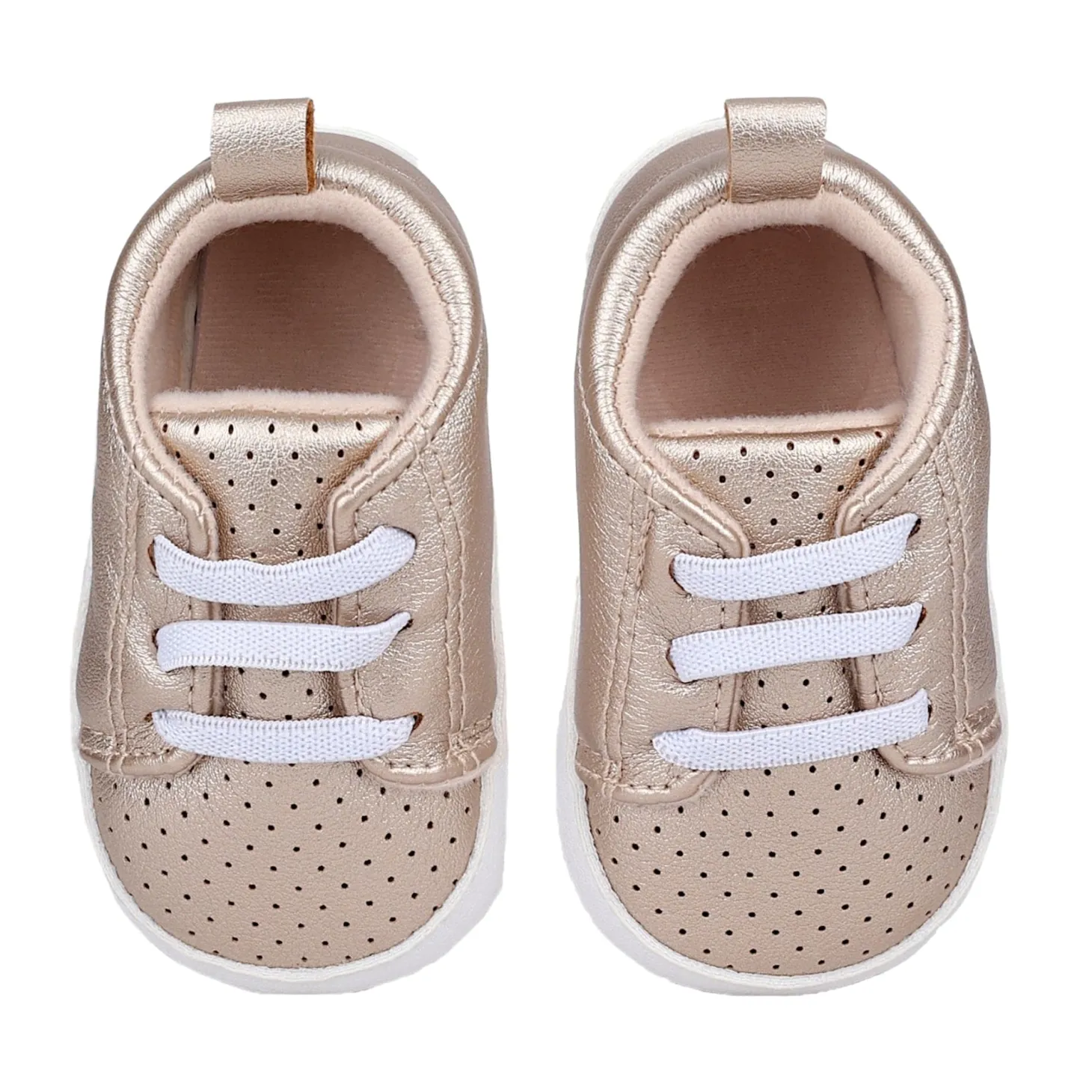 Baby Moo Dotted Breathable Lace-Up Design Anti-Skid Vegan Leather Sneakers - Gold