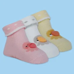 Baby Moo Duck 3D Anti-Skid Socks Booties Pack of 3 - Pink