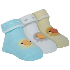 Baby Moo Duck 3D Anti-Skid Socks Booties Pack of 3 - Blue
