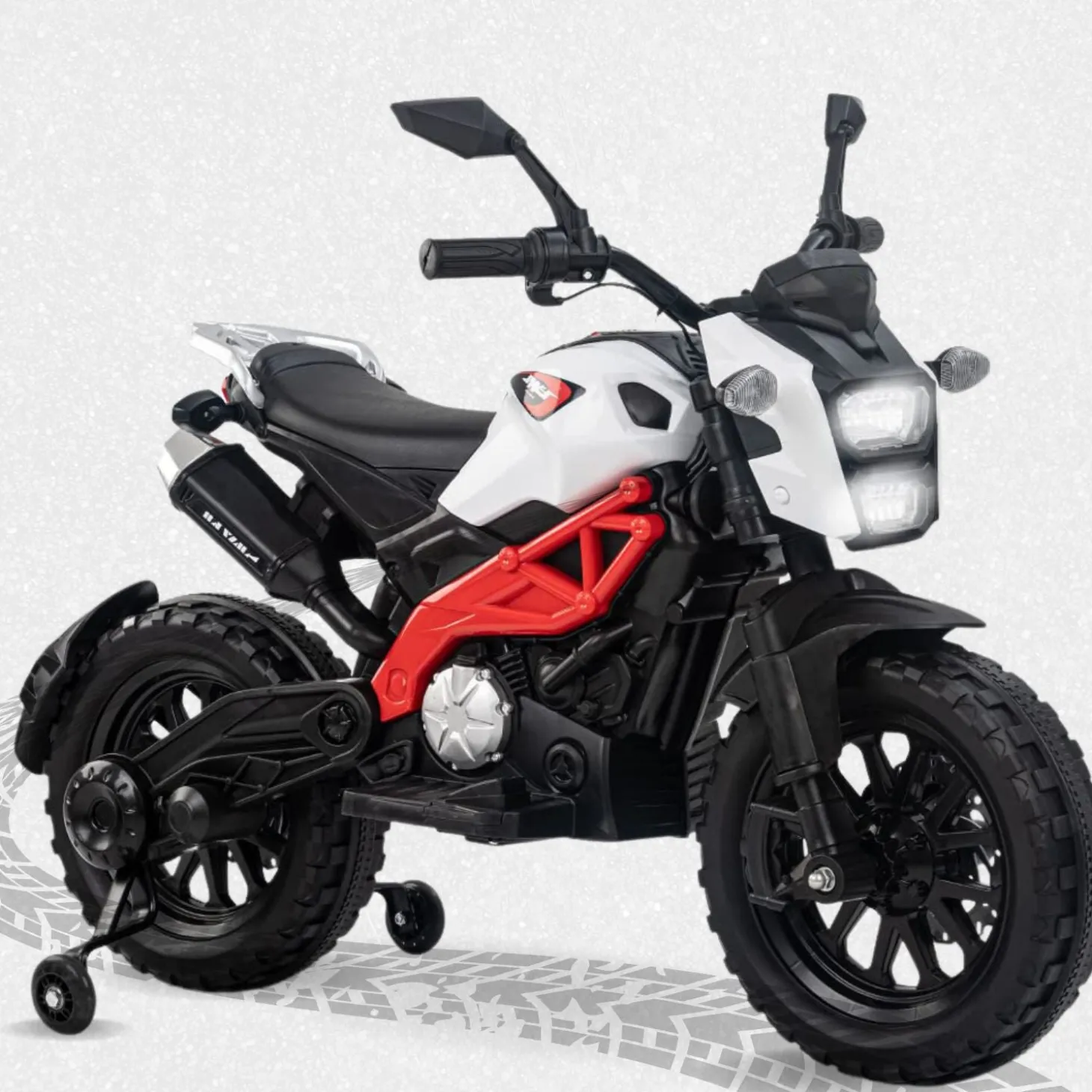 Baby Moo Electric Ride-on Bike for Kids | Battery-Powered Toy with LED Lights, Music, and USB Port | Battery Operated Bike - White