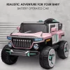 Baby Moo Electric Ride-on Jeep for Kids With Rechargeable 12V Battery, LED Lights, Music and USB Port Remote Control Double Seat - Pink