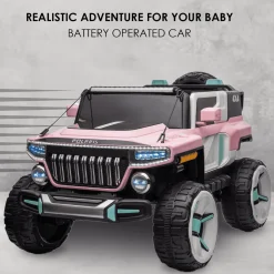 Baby Moo Electric Ride-on Jeep for Kids With Rechargeable 12V Battery, LED Lights, Music and USB Port Remote Control Double Seat - Pink